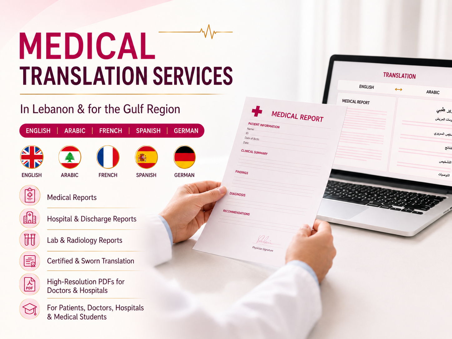 Medical Translation Services in Lebanon: English, Arabic, French, Spanish & German
